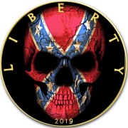 USA CONFEDERATE FLAG SKULL American Silver Eagle 2019 Walking Liberty $1 Silver coin Gold plated 1 oz